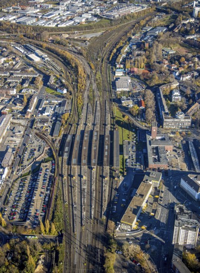 Aerial view, Oberhausen main station, city centre, Oberhausen, Ruhr area, North Rhine-Westphalia,