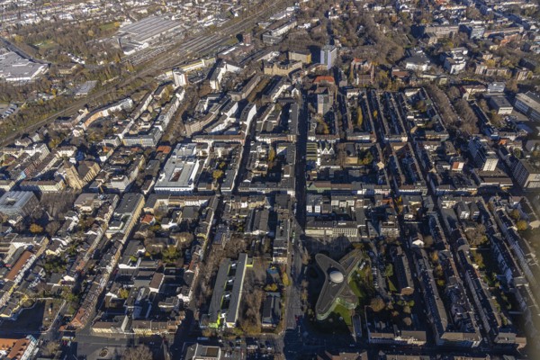 Aerial view, Oberhausen main station, city centre view, Oberhausen, Ruhr area, North