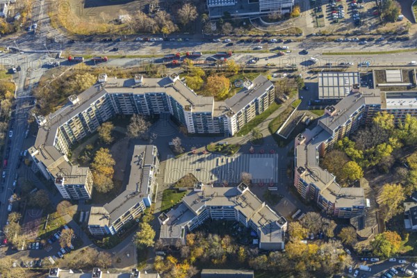 Aerial view, City-West new home, high-rise buildings Bebelstraße, Oberhausen, Ruhr area, North