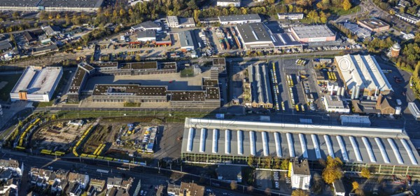 Aerial view, Depot Ruhrbahn GmbH, Alte Dreherei, fire brigade, Broich - Ost, Mülheim an der Ruhr,