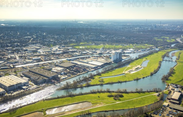 Aerial view, industrial area Broich Castle and Gerwegegebiet Hafen Nord, Linksruhr, Mülheim an der