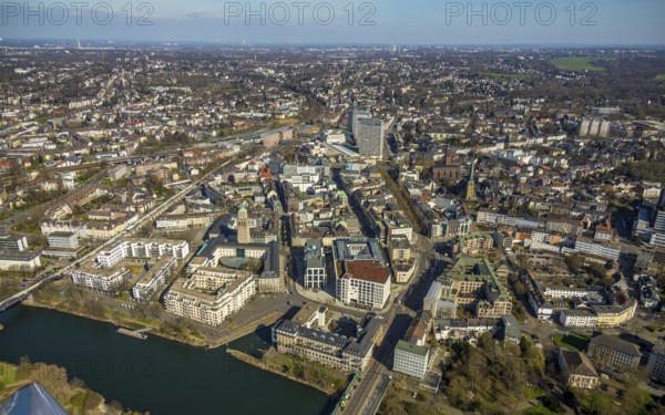 Aerial view, Ruhr, Ruhrbania, StadtQuartier Schlossstraße, Stadthafen Mülheim Ruhrbahnia, Altstadt