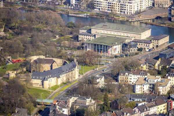 Aerial photo, castle Broich, town hall Mülheim, left Ruhr, Mülheim an der Ruhr, Ruhr area, North