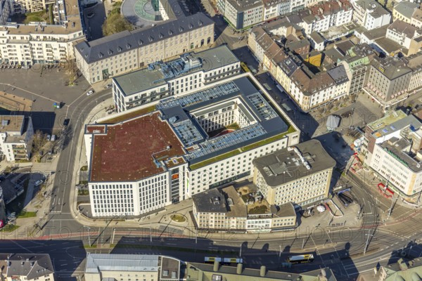 Aerial view, Ruhrbania in the city centre of Mülheim, Ruhr, Ruhr valley, town hall,