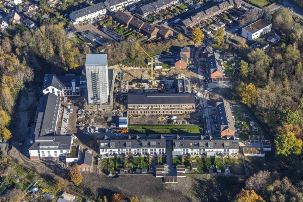 Aerial view, construction site, housing estate Am Schacht IV, Klosterhardt, Oberhausen, Ruhr area,