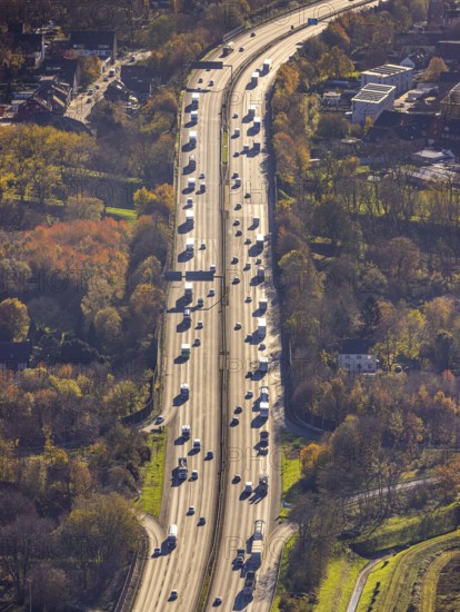Aerial view, motorway A3, junction Oberhausen-Holten, Buschhausen, Oberhausen, Ruhr area, North