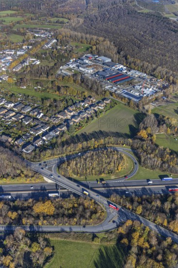 Aerial view, industrial area Im Venn, Sterkrader Venn, motorway A2 junction