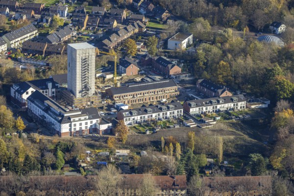 Aerial view, construction site, housing estate Am Schacht IV, Klosterhardt, Oberhausen, Ruhr area,