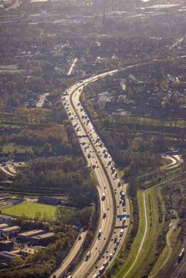 Aerial view, motorway A3, junction Oberhausen-Holten, Buschhausen, Oberhausen, Ruhr area, North