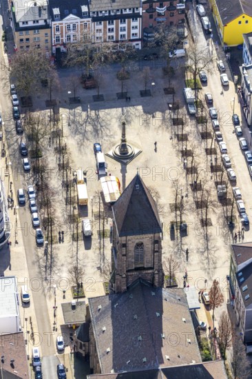 Aerial view, Altmarkt, Catholic Church at the Altmarkt, Victory Column, Oberhausen, Ruhr area,
