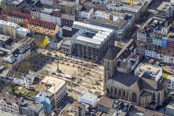 Aerial view, Altmarkt, Job Centre with rooftop greenhouse, Catholic Church at Altmarkt, Victory