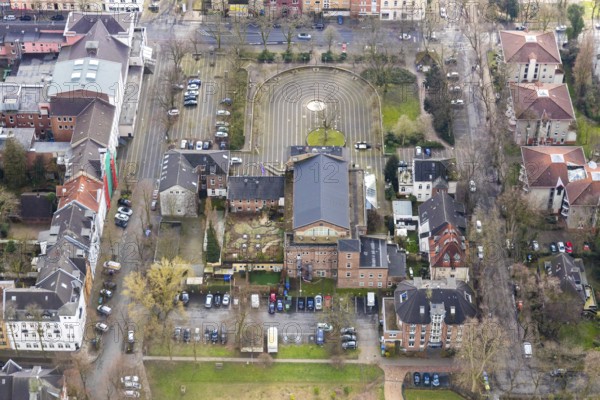 Aerial view, Ebertbad, Theater Oberhausen, Will-Quadflieg-Platz, Marienviertel, Oberhausen, Ruhr