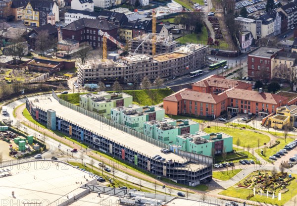 Aerial view, Gute Hoffnung residential complex, Reinholf-Krohn-Park, car park Technisches Kaufhaus,
