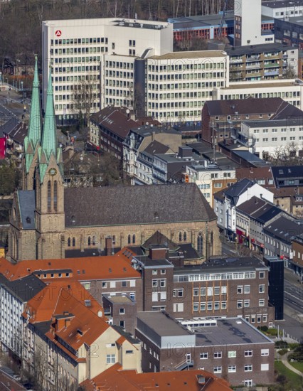 Aerial view, Catholic parish church St. Marien, employment agency and job centre Oberhausen,