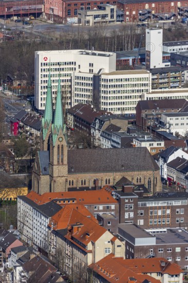 Aerial view, Catholic parish church St. Marien, employment agency and job centre Oberhausen,