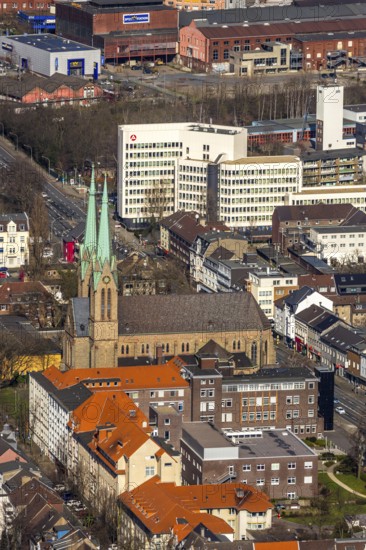 Aerial view, Catholic parish church St. Marien, employment agency and job centre Oberhausen,
