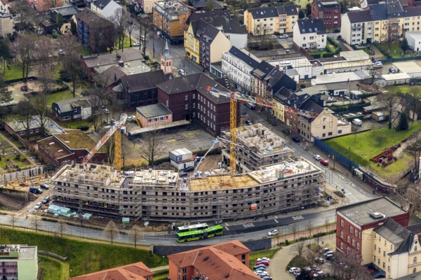 Aerial view, construction site new building Steinbrinkstraße Eugen-Zur-Nieden-Ring, Friedenskirche,