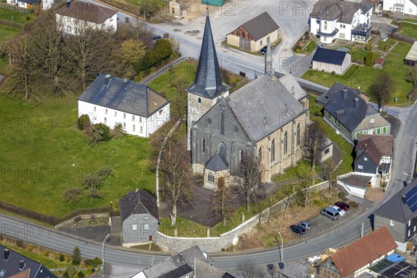Aerial view, St. Martinus Catholic Church, St. Martinus Catholic Parish Office, Hellefeld, Sundern,