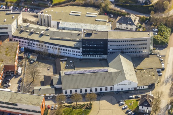 Aerial photo, St. Hubertus shooting hall, SKS Metaplst Scheffer-Klute GmbH, Sundern, Sauerland,