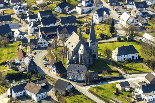 Aerial view, St. Martinus Catholic Church, St. Martinus Catholic Parish Office, Hellefeld, Sundern,