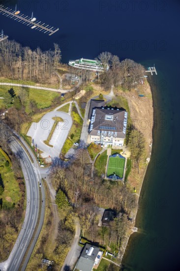 Aerial photo, DJH Youth Hostel Sorpesee, Langscheid, Sundern, Sauerland, North Rhine-Westphalia,