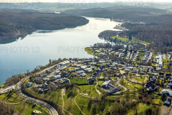 Aerial view, overview Langscheid, Sorpesee, Langscheid, Sundern, Sauerland, North Rhine-Westphalia,
