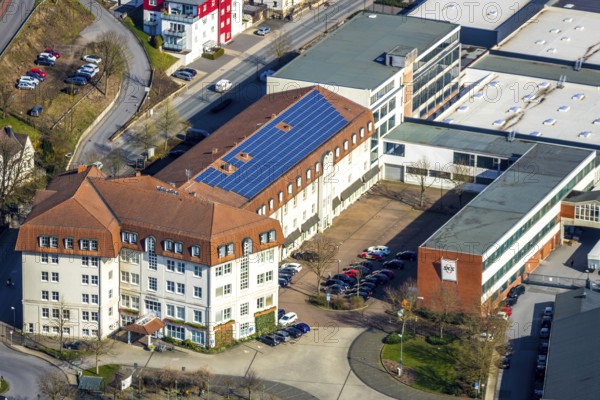 Aerial view, city administration, town hall, town hall square, Sundern, Sauerland, North