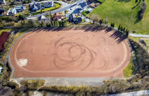 Aerial photo, sports field at Sudern school centre, Sundern, Sauerland, North Rhine-Westphalia,
