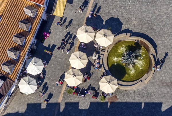 Aerial view, town hall fountain, town hall square, Paderborn, East Westphalia-Lippe, OWL, North