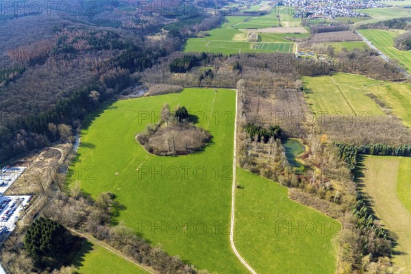 Aerial view, wooded area near Belecke-West industrial estate, Warstein, North Rhine-Westphalia,
