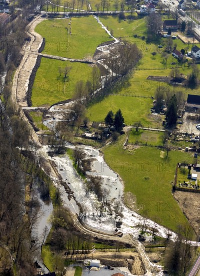 Aerial view, Wappenbaum memorial park, river Wester, flood, Warstein, North Rhine-Westphalia,