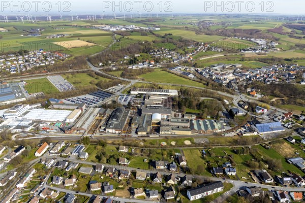 Aerial view, Belecke-West industrial estate, Max-Planck-Straße, Warstein, North Rhine-Westphalia,