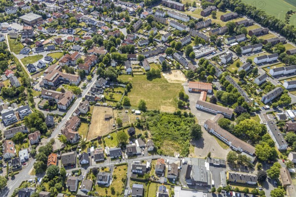 Aerial view, Catholic primary school Norbertschule, Lindenallee, vacant plot, building site for new