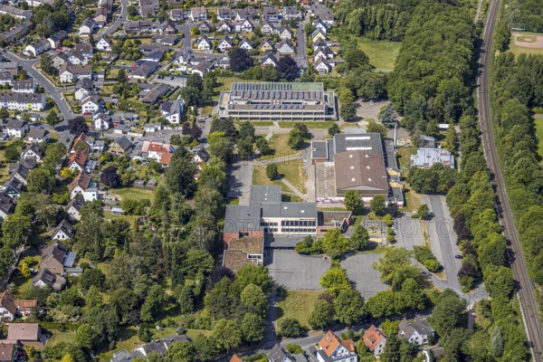 Aerial view, Sälzer Sekundarschule der Stadt Werl, triple sports hall, Werl, Soester Börde, North
