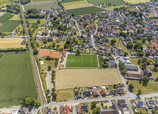 Aerial view, sports facility, sports field, football pitch, artificial turf, tennis courts SV Rot