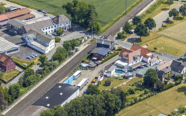 Aerial view, Westönnen railway station, railway line, Westönnen, Werl, Soester Börde, North