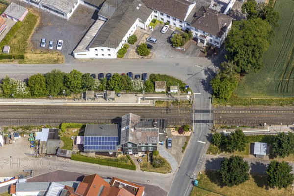 Aerial view, Westönnen railway station, railway line, Westönnen, Werl, Soester Börde, North