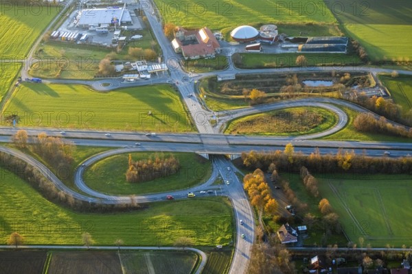Aerial view, A445 motorway, Werl-Zentrum junction, B1 federal road, Werl, North Rhine-Westphalia,
