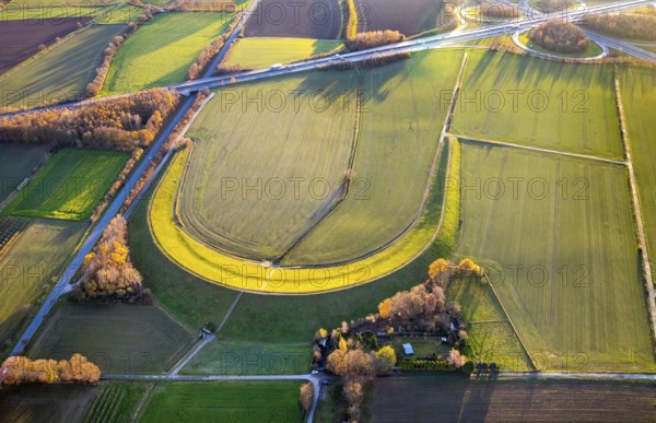 Aerial view, Wall landscape, Wickeder Straße, A44 motorway, Werl motorway junction, Werl, North