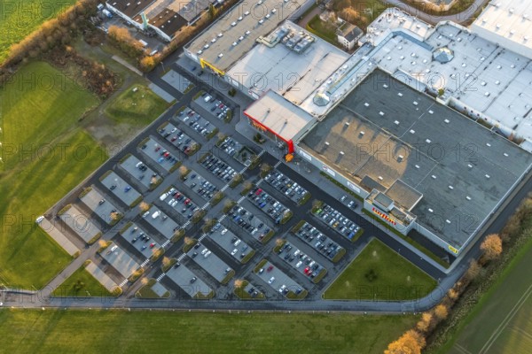Aerial view, Processionsweg industrial estate, Möbel Turflon, car parks, Werl, North