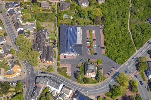 Aerial view, Lidl Discounter, shopping centre, Rees, Lower Rhine, North Rhine-Westphalia, Germany,