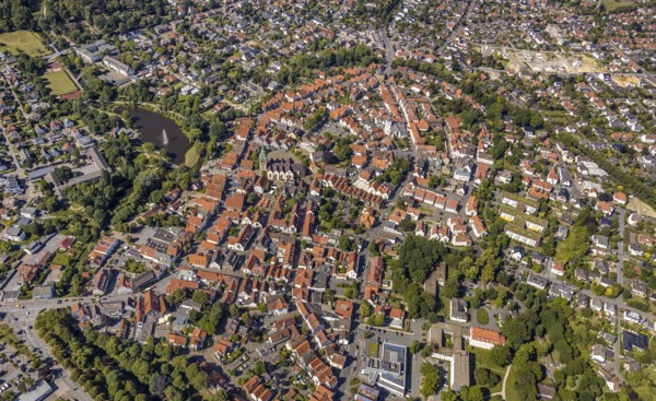 Aerial view, city overview, St. Ägidius Church, Wiedenbrück, Rheda-Wiedenbrück, East Westphalia,