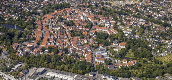 Aerial view, city overview, St. Ägidius Church, Wiedenbrück, Rheda-Wiedenbrück, East Westphalia,