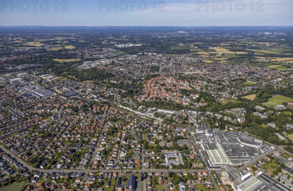 Aerial view, city overview, St. Ägidius Church, Wiedenbrück, Rheda-Wiedenbrück, East Westphalia,