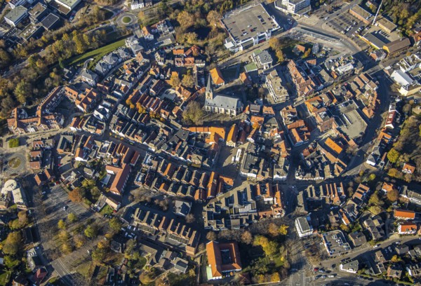 Aerial view, town centre, centre of Werne, St. Christophorus Church, historic town hall, Werne town