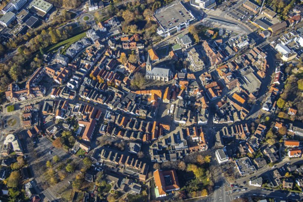Aerial view, town centre, centre of Werne, St. Christophorus Church, historic town hall, Werne town