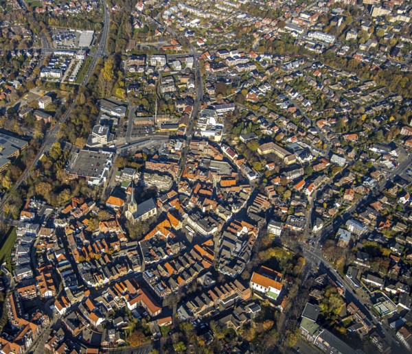 Aerial view, town centre, centre of Werne, St. Christophorus Church, historic town hall, Werne town