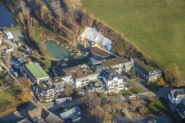 Aerial photo, Romantikhotel und Wellnesshotel Deimann, construction site renovation, Winkhausen,