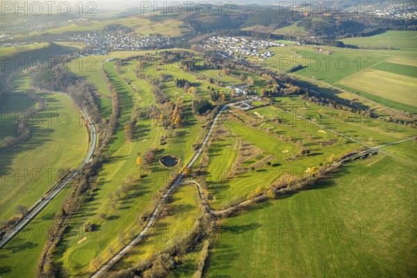 Aerial view, golf club golf course Schmallenberg, Winkhausen, Schmallenberg, Sauerland, North