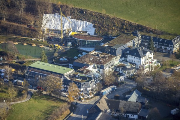 Aerial photo, Romantikhotel und Wellnesshotel Deimann, construction site renovation, Winkhausen,